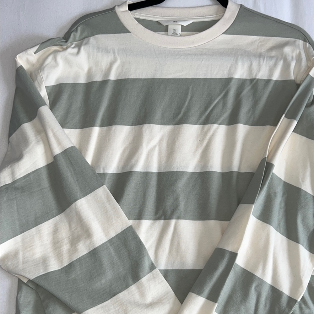 H&M Green and White Striped Shirt